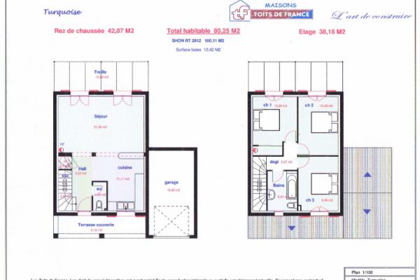 Modèle et plan de maison : Turquoise moderne - 80.00 m²