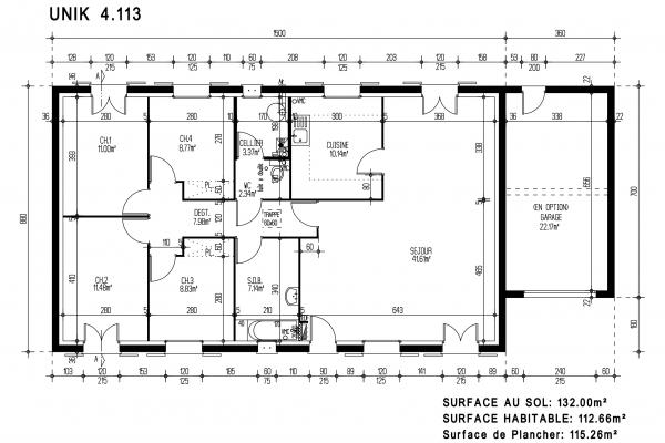 Modèle et plan de maison : UNIK 4.113 - 113.00 m²