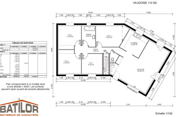 Modèle et plan de maison : Vaudoise 110 - 110.00 m²