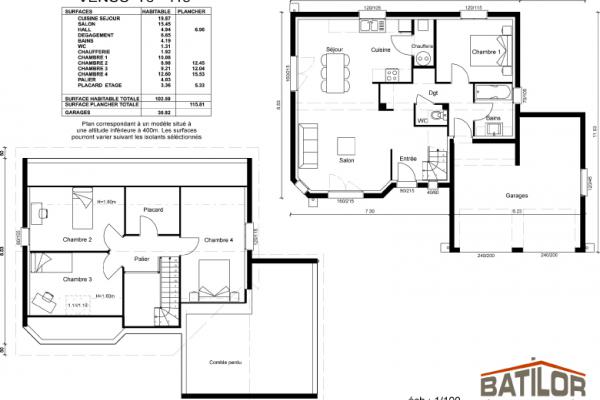 Modèle et plan de maison : Vénus 115/102 - 115.00 m²