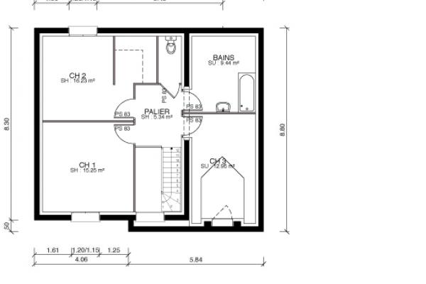 Modèle et plan de maison : Vercelloise 115/107 - 115.00 m²