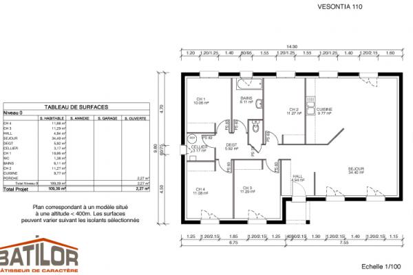 Modèle et plan de maison : Vésontia 110 - 110.00 m²
