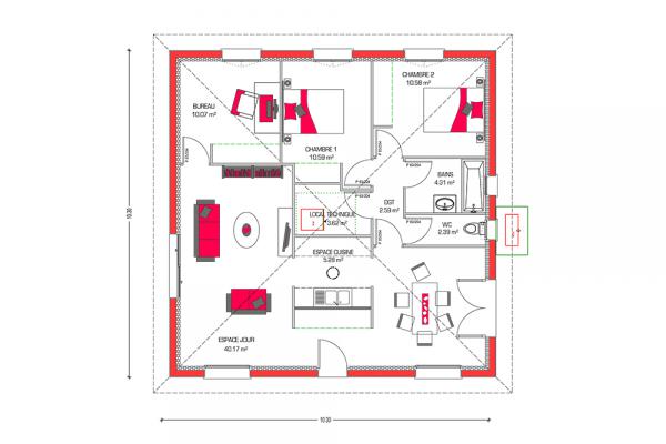 Modèle et plan de maison : Villa Dona - 90.00 m²
