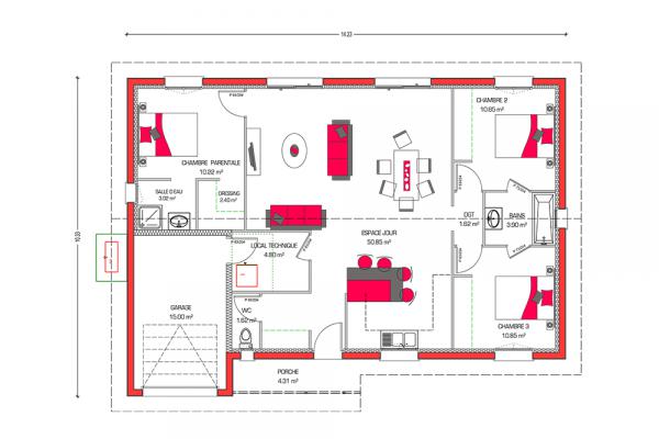 Modèle et plan de maison : Villa Galane - 100.00 m²