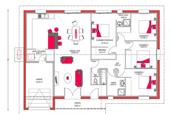 Modèle et plan de maison : Villa Galane - 115.00 m²