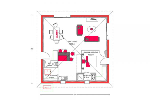 Modèle et plan de maison : Villa Hortense - 63.00 m²
