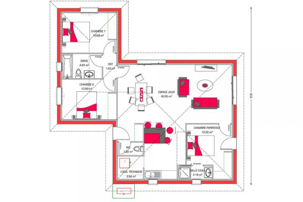 Modèle et plan de maison : Villa Hortense - 90.00 m²
