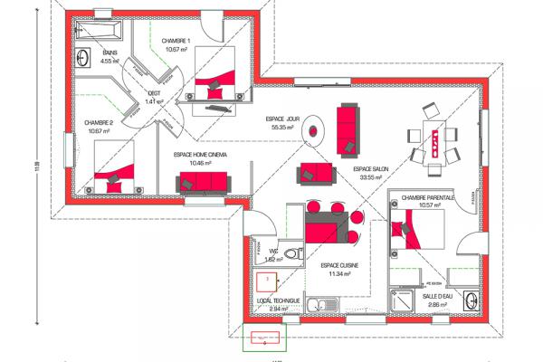 Modèle et plan de maison : Villa Hortense - 100.00 m²