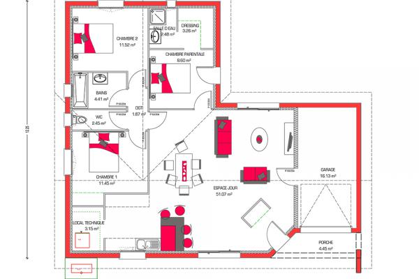 Modèle et plan de maison : Villa Mae - 100.00 m²