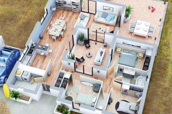 Modèle et plan de maison : Villa Patio - 97.00 m²