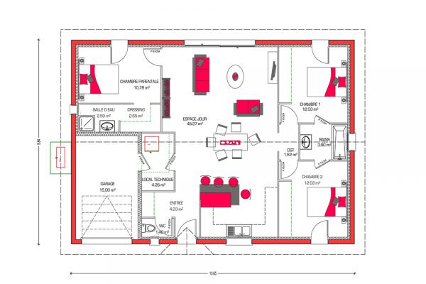 Modèle et plan de maison : Villa Rosa - 100.00 m²