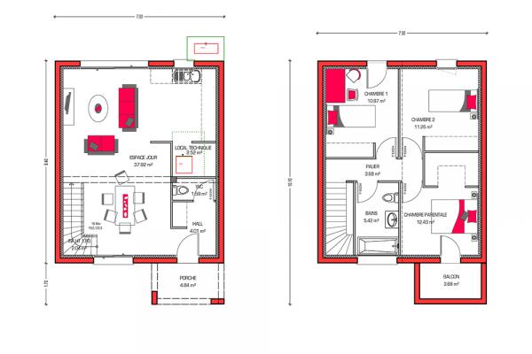 Modèle et plan de maison : Villa Sorën - 90.00 m²