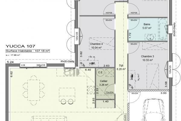 Modèle et plan de maison : Yucca - 107.00 m²